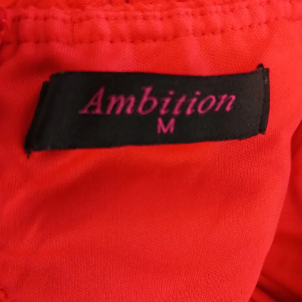 Ambition, Med., Red Strapless Linen Blend Jumpsuit W/ Ruffled Top, Calf Length - Picture 2 of 13
